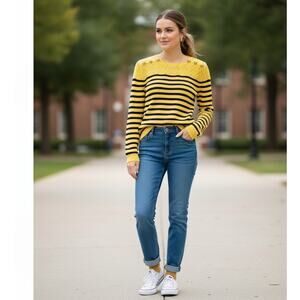 Talbots Striped Sweater Womens M Petite Fisherman Preppy Knit Nautical Casual